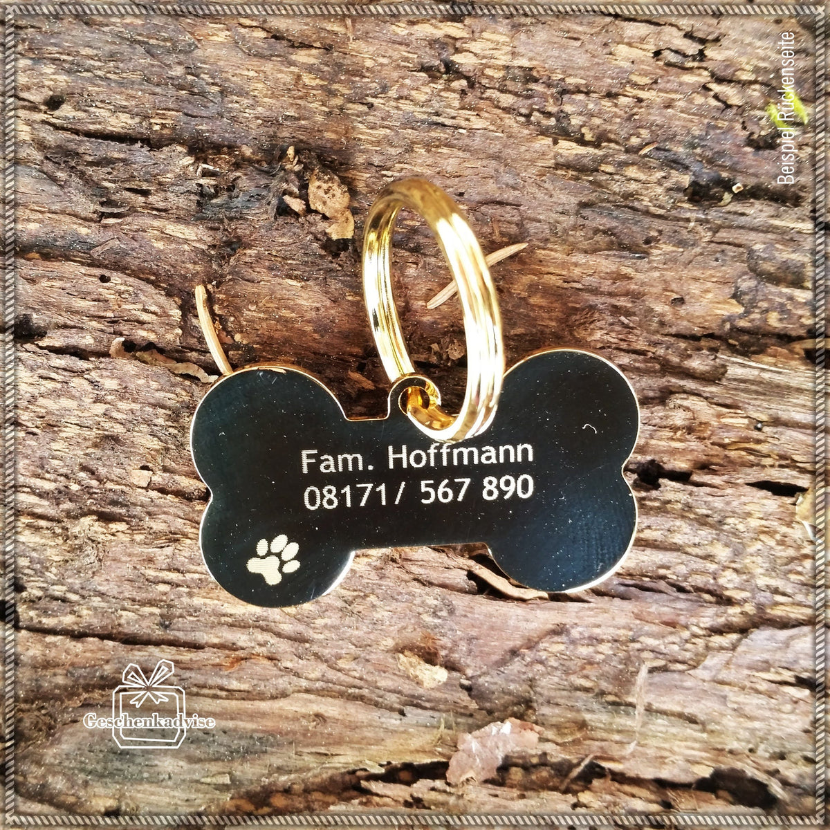 Hundemarke mit Gravur Farbe Gold