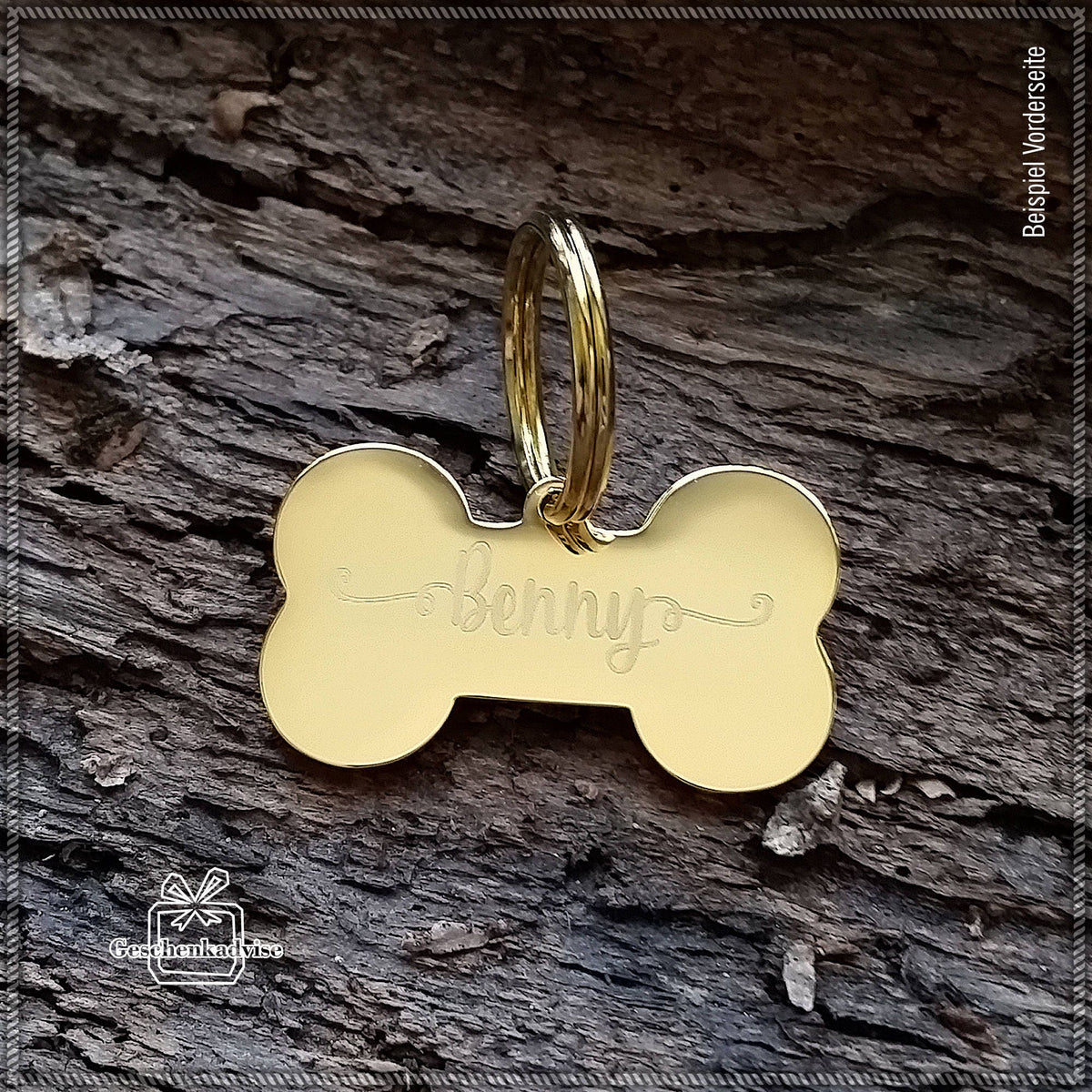 Hundemarke mit Gravur Farbe Gold