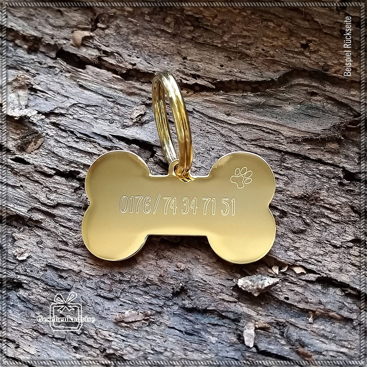 Hundemarke mit Gravur Farbe Gold
