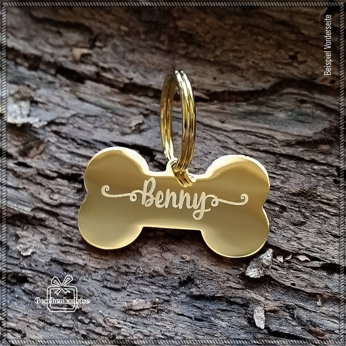 Hundemarke mit Gravur Farbe Gold