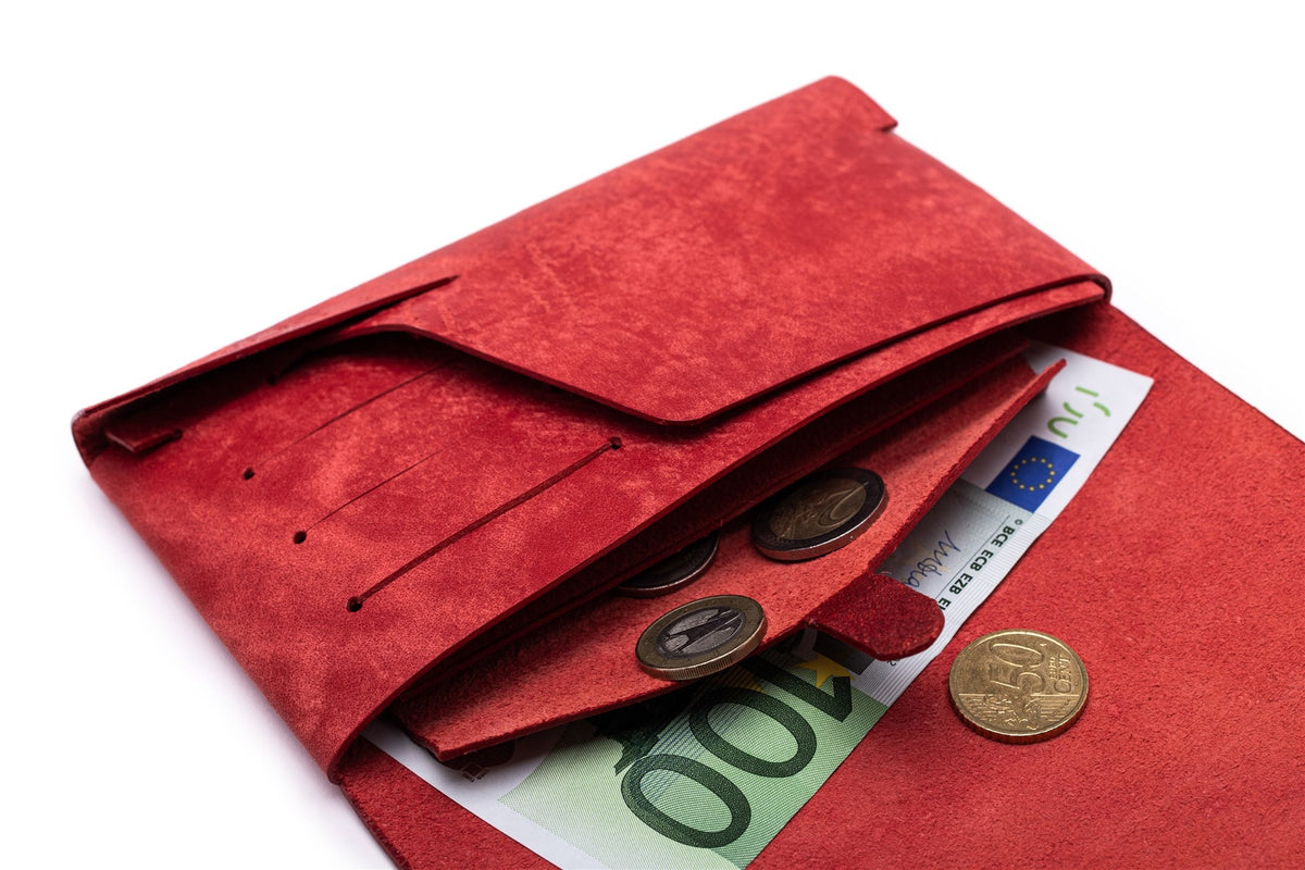 Geldbörse Damen Leder ORIGAMI-Technik  Rot F02