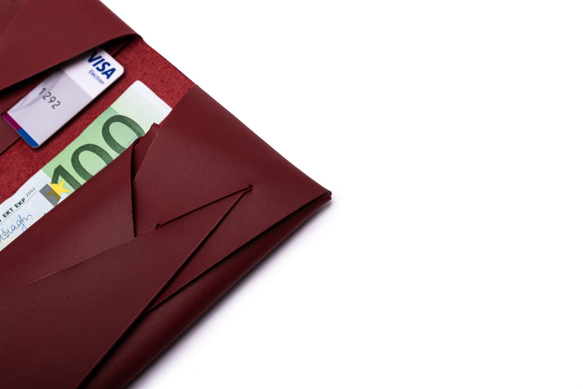 Geldbörse Damen Leder ORIGAMI-Technik Purpurrot F03