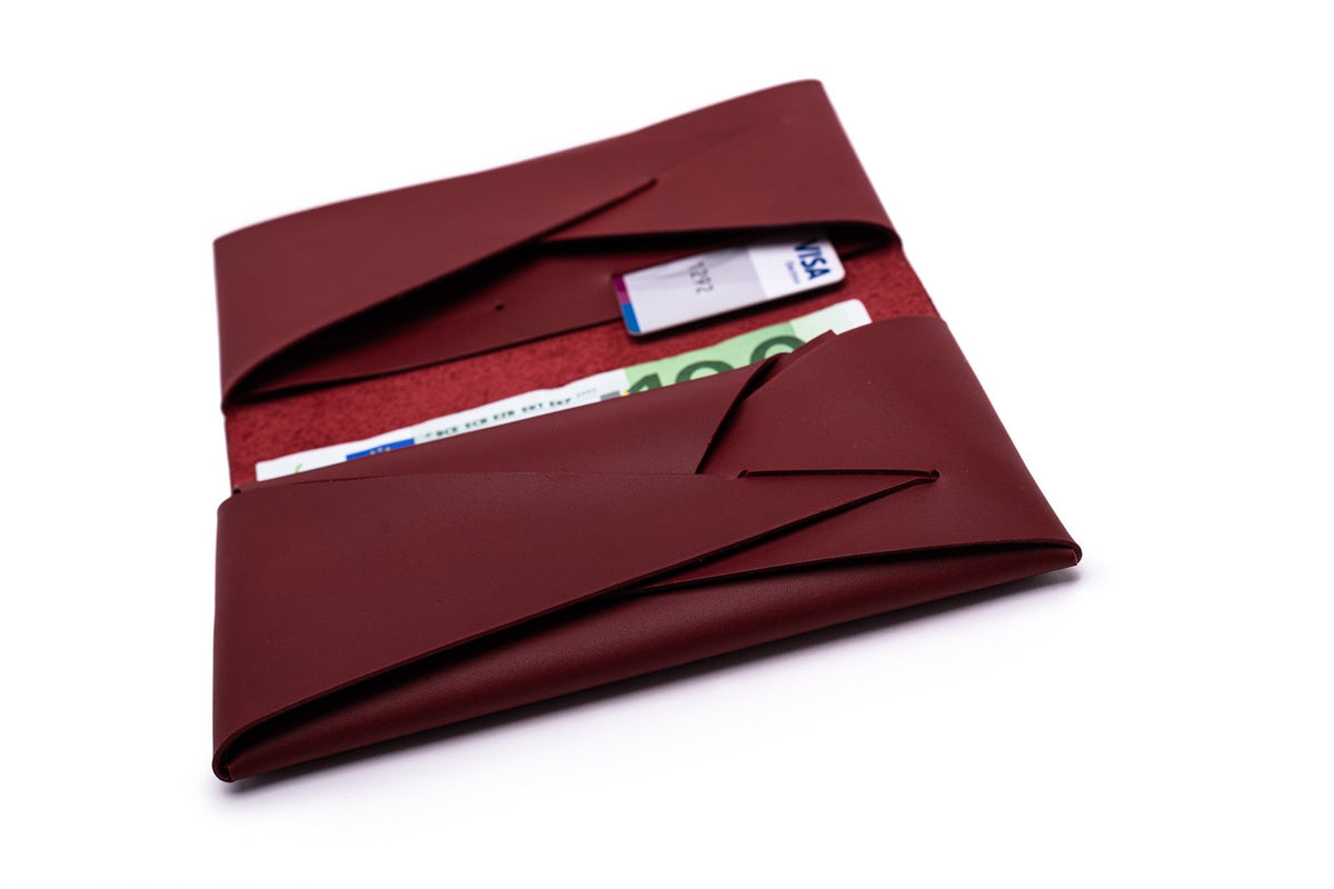 Geldbörse Damen Leder ORIGAMI-Technik Purpurrot F03