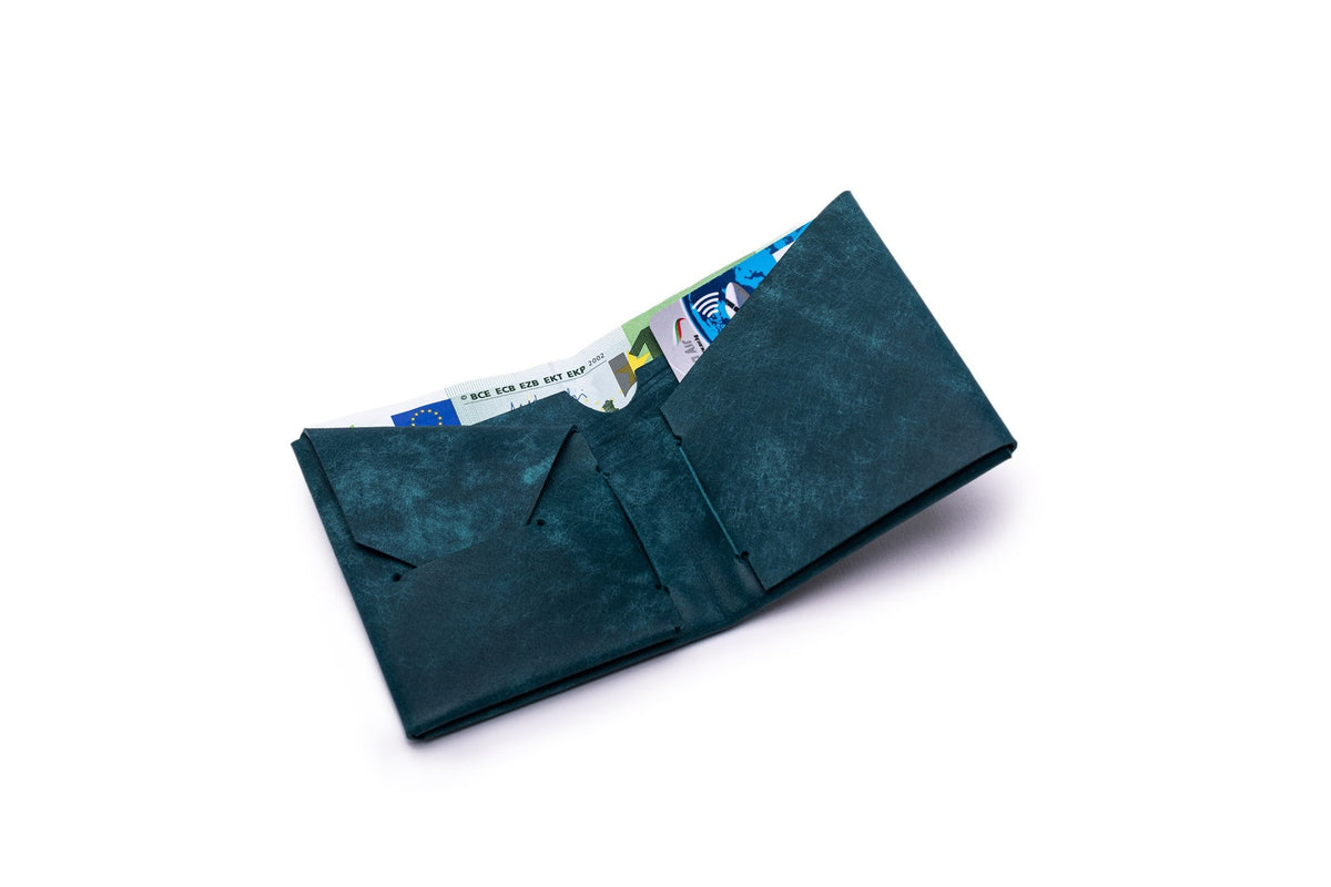 Geldbörse Leder Unisex ORIGAMI-Technik Ozeanblau M02