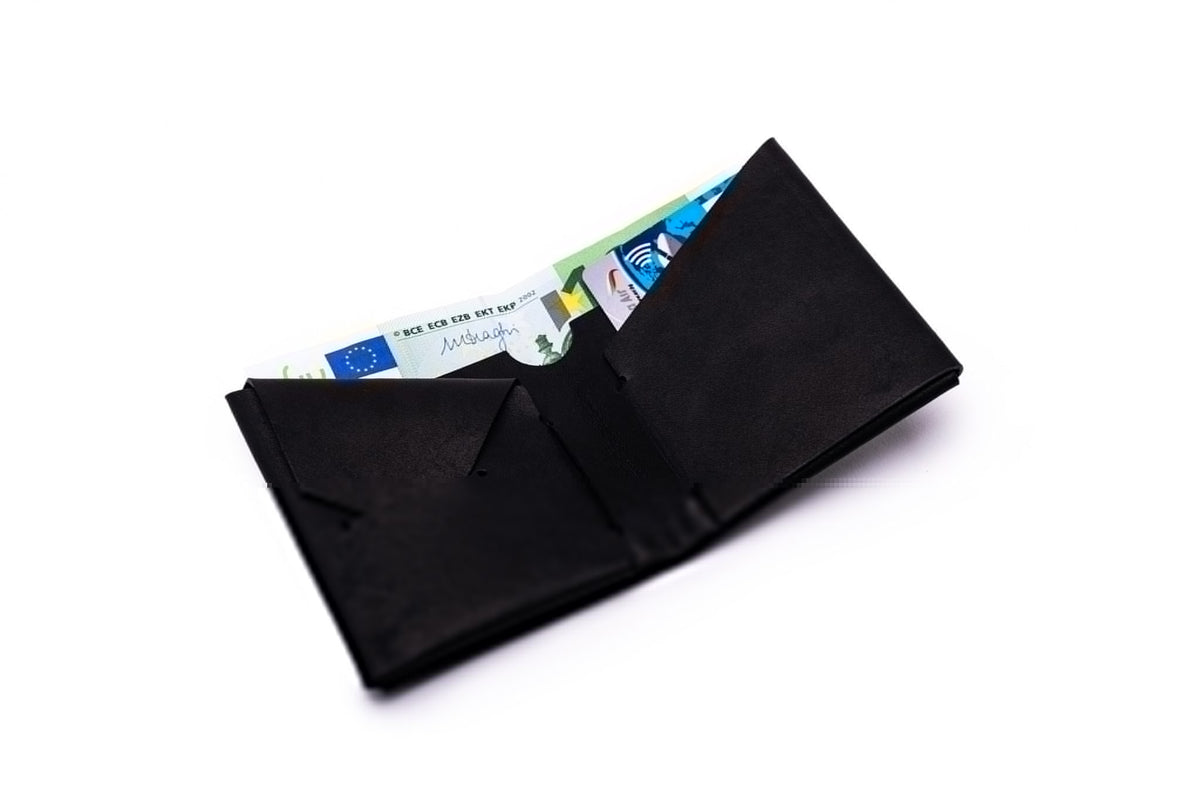 Geldbörse Leder Unisex ORIGAMI-Technik Schwarz M02