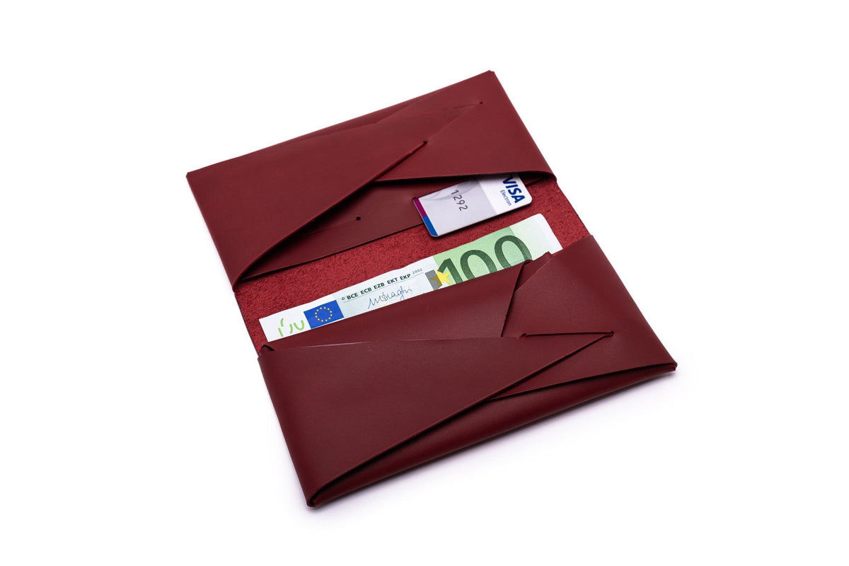 Geldbörse Damen Leder ORIGAMI-Technik Purpurrot F03