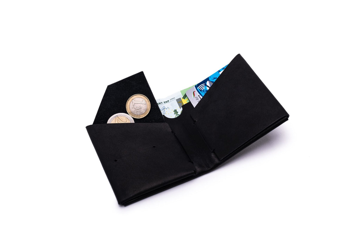 Geldbörse Leder Unisex ORIGAMI-Technik Schwarz M02