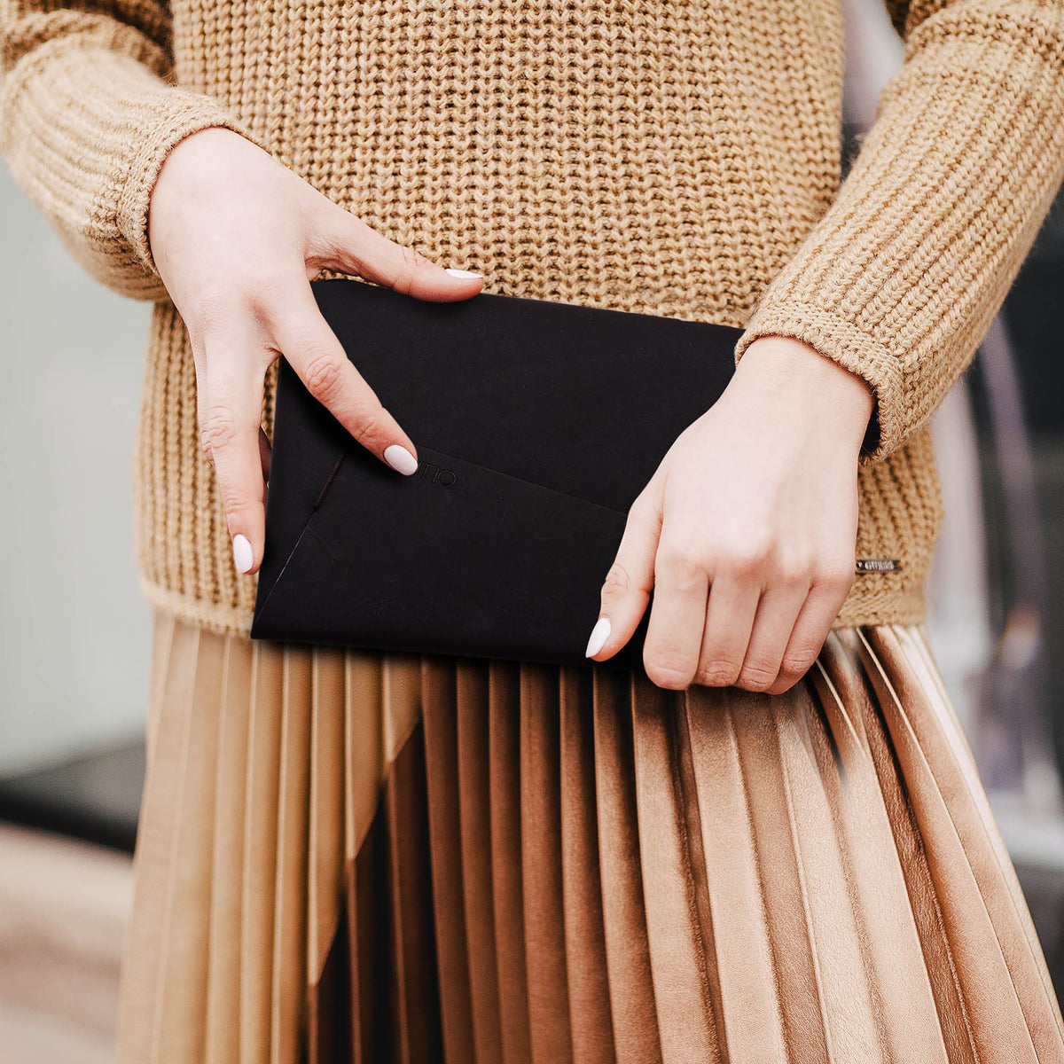 Clutch Leder Geldbörse Damen ORIGAMI-Technik Dunkelbraun K01