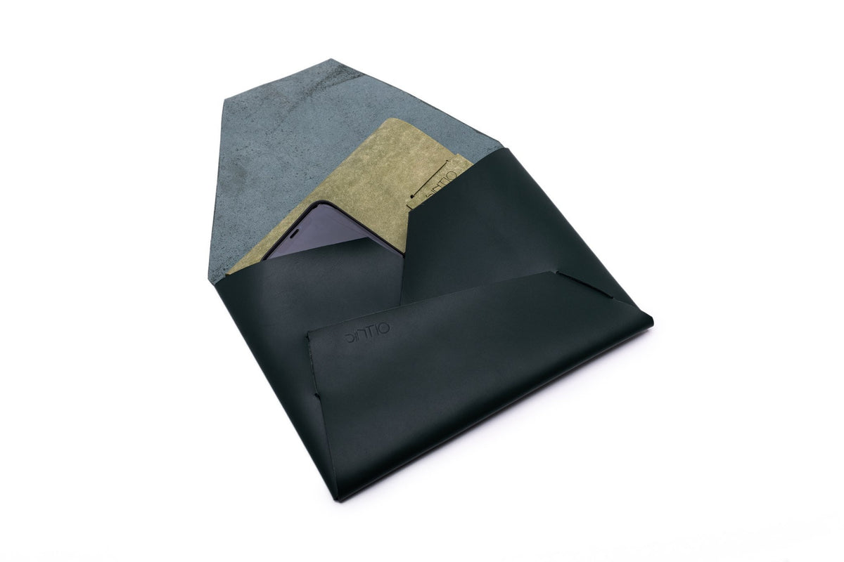 Clutch Geldbörse Damen ORIGAMI-Technik Dunkelgrün K01