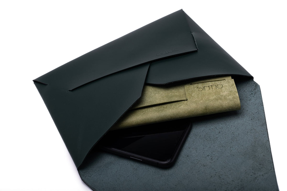 Clutch Geldbörse Damen ORIGAMI-Technik Dunkelgrün K01