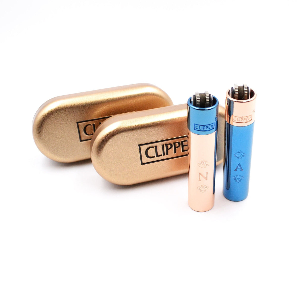 Clipper mit Monogramm graviert Pärchenset Farbe Rosè und Blau personalisiert