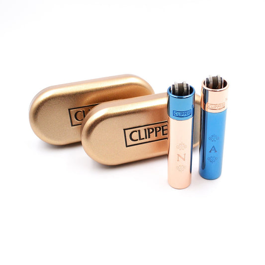 Clipper mit Monogramm graviert Pärchenset Farbe Rosè und Blau personalisiert