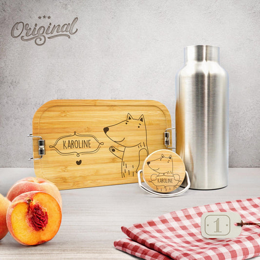 Brotdose und Trinkflasche im Set mit Gravur Wasserflasche und Lunchbox Kinder personalisiert Geschenk Schulanfang Einschulung