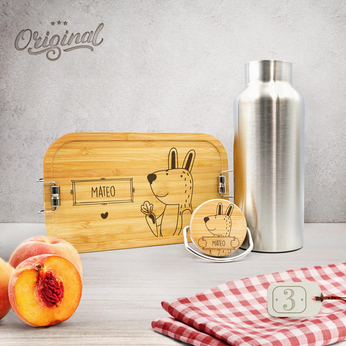 Brotdose und Trinkflasche im Set mit Gravur Wasserflasche und Lunchbox Kinder personalisiert Geschenk Schulanfang Einschulung