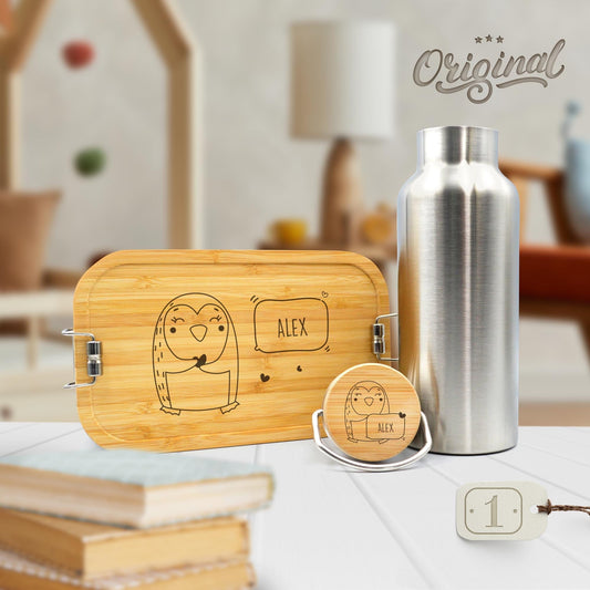 Brotdose und Trinkflasche personalisiert Wasserflasche und Lunchbox Kinder Geschenk Schulanfang Einschulung