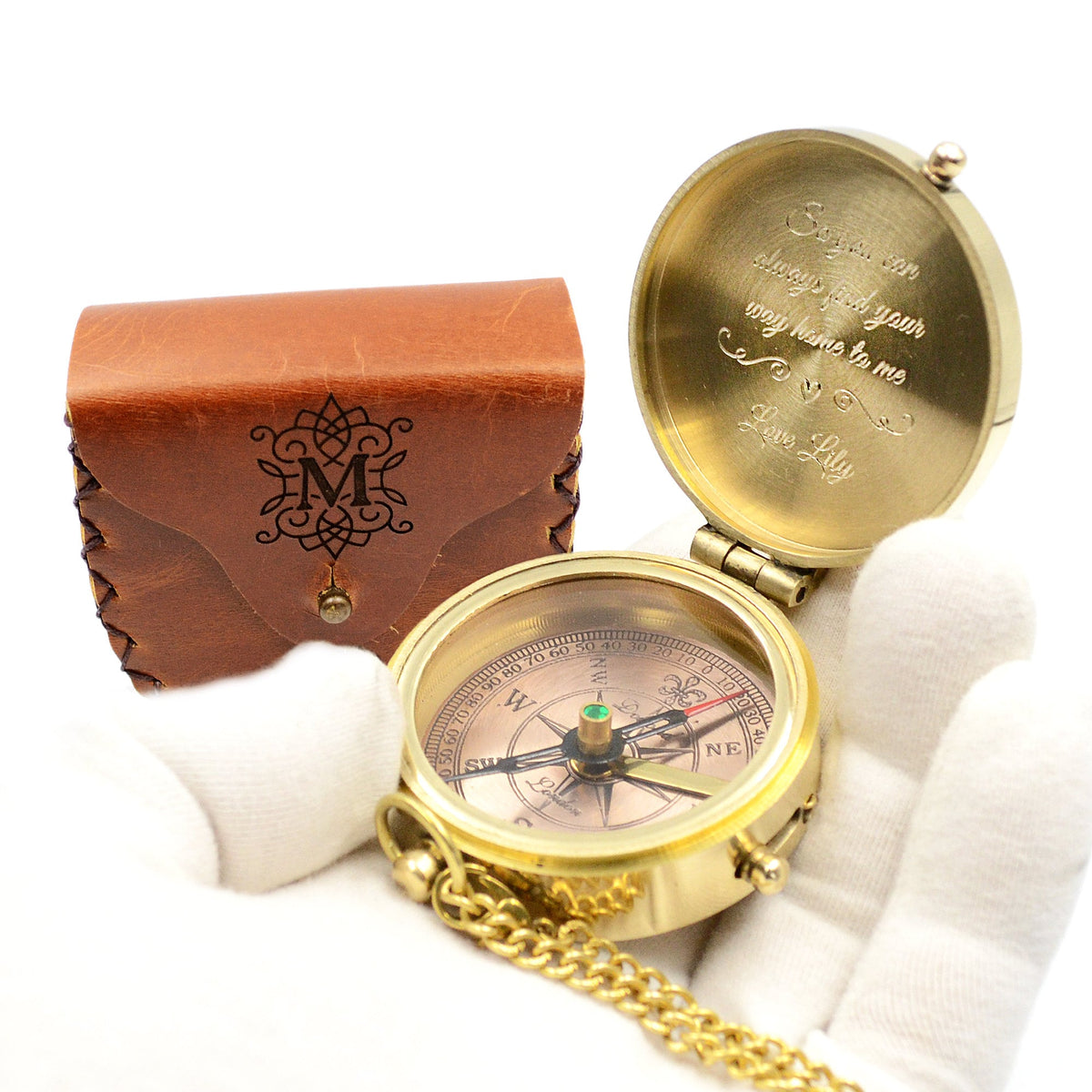 Kompass mit Gravur inkl. Lederetui personalisiertes Geschenk Monogramm für den Trauzeuge
