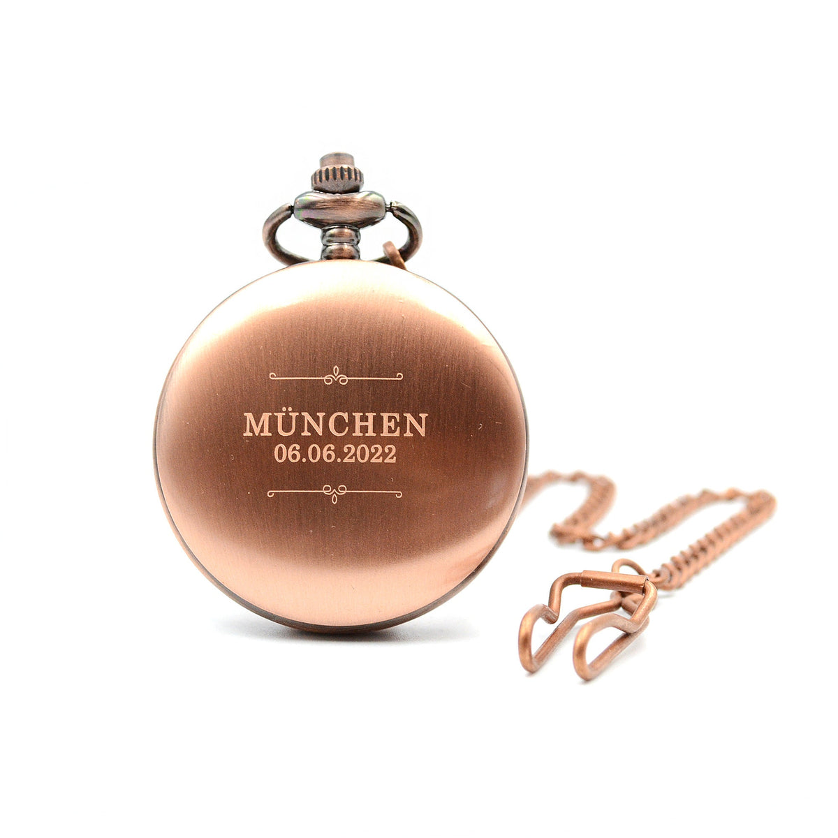Taschenuhr graviert Farbe Kupfer Uhr personalisiert zur Kommunion Taschenuhr mit Wunschgaravur