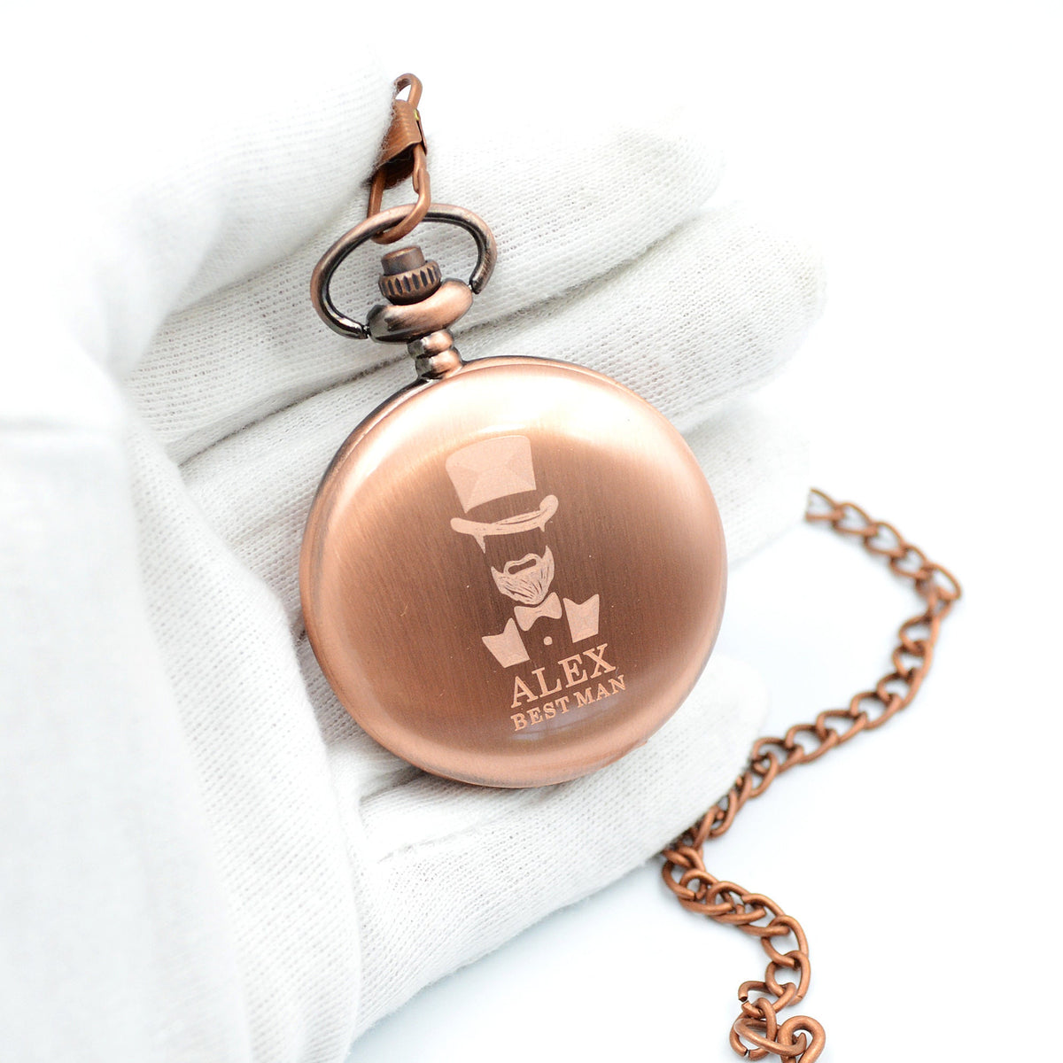 Taschenuhr graviert Farbe Kupfer Uhr personalisiert zur Kommunion Taschenuhr mit Wunschgaravur