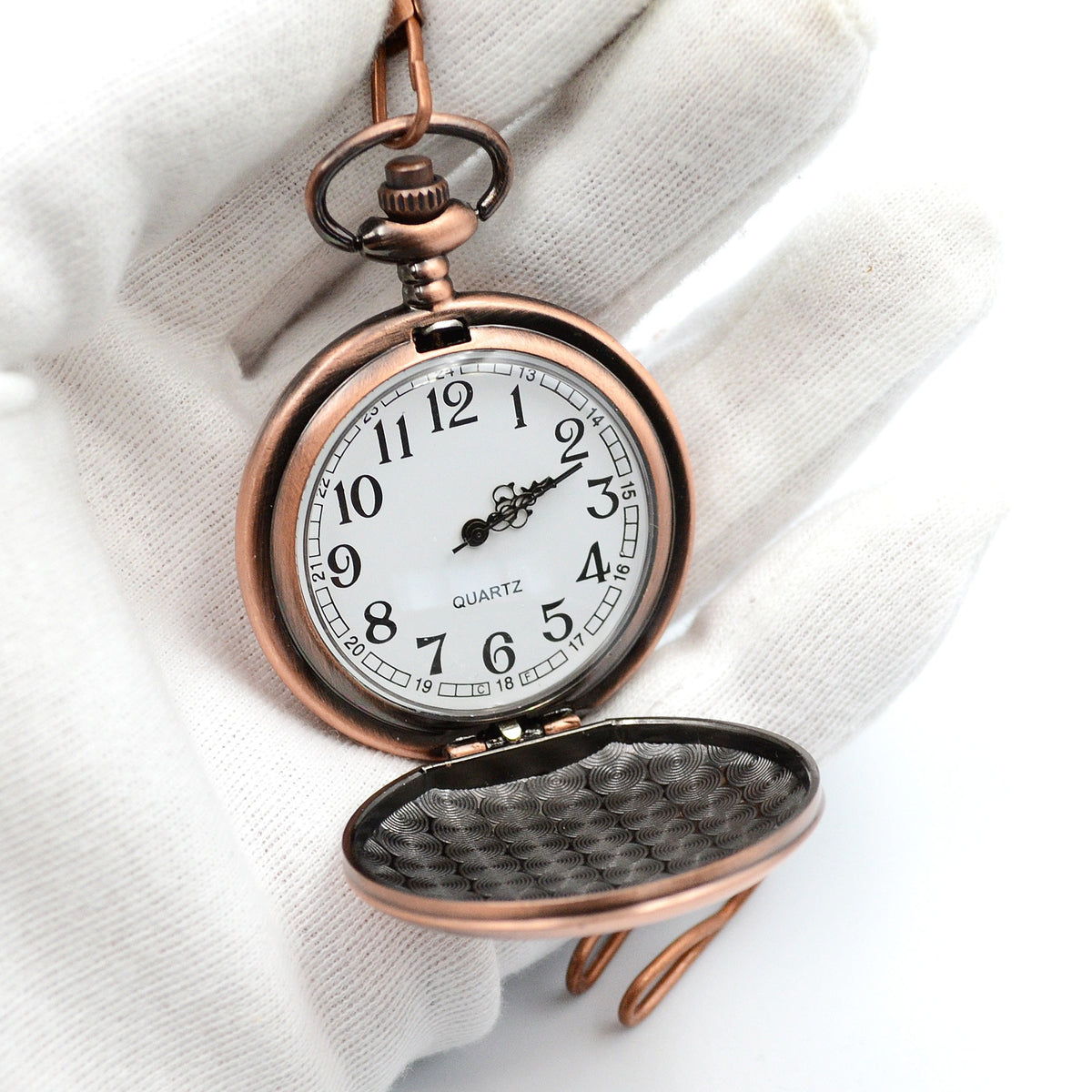 Taschenuhr graviert Farbe Kupfer Uhr personalisiert zur Kommunion Taschenuhr mit Wunschgaravur