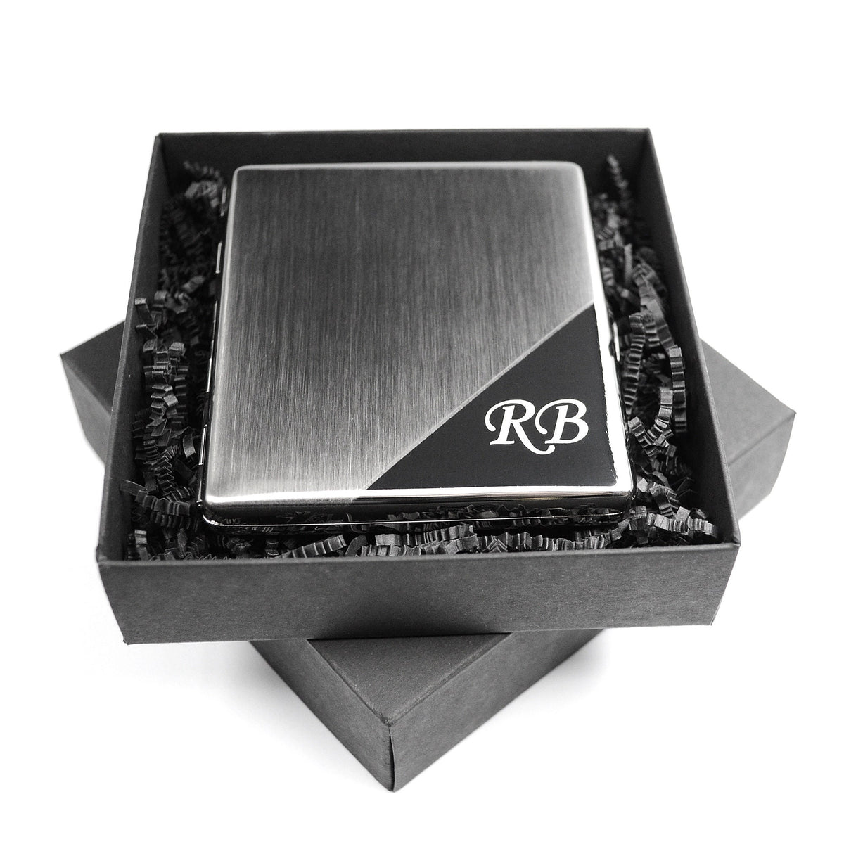 Zigarettenetui Gravur Monogramm Zigarettenbox personalisiert mit Initialen Zigarettenschachel Metall Wunschgravur