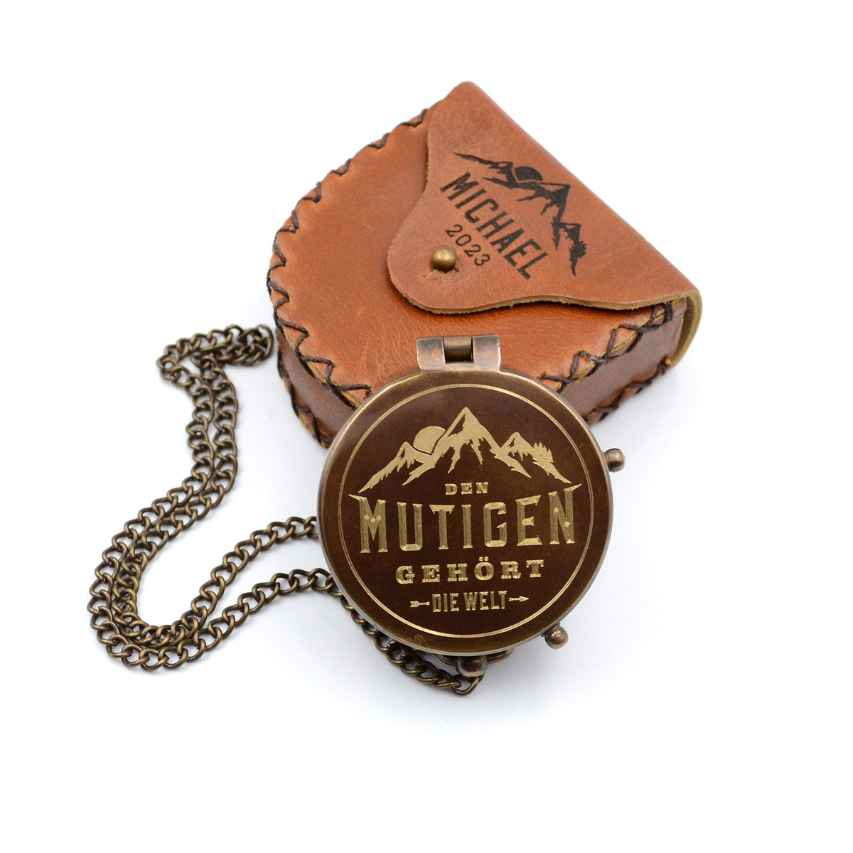 Kompass mit Gravur inkl. Lederetui personalisiertes Geschenk für Abenteurer und Traveler