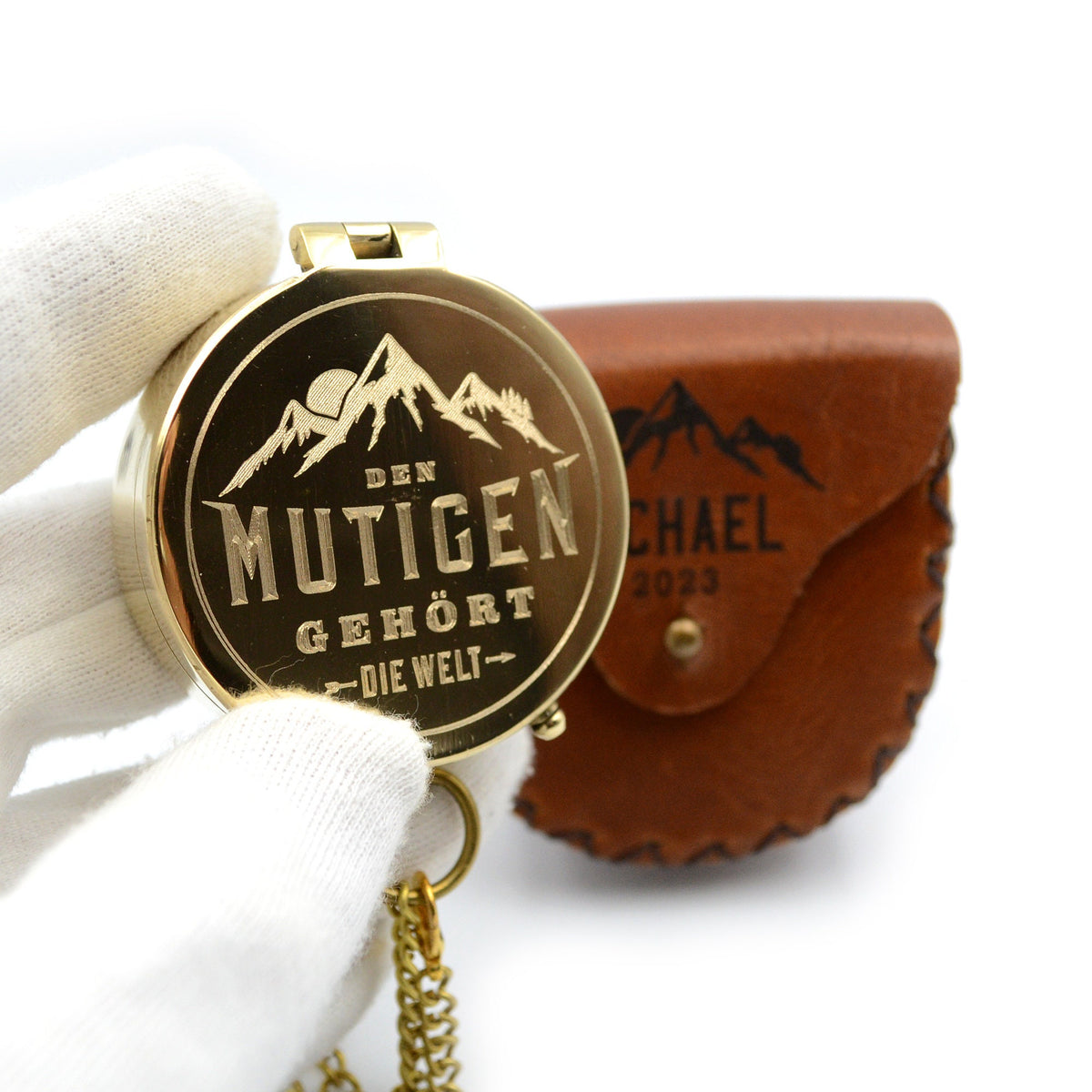 Kompass mit Gravur inkl. Lederetui personalisiertes Geschenk für Traveler und Abenteurer