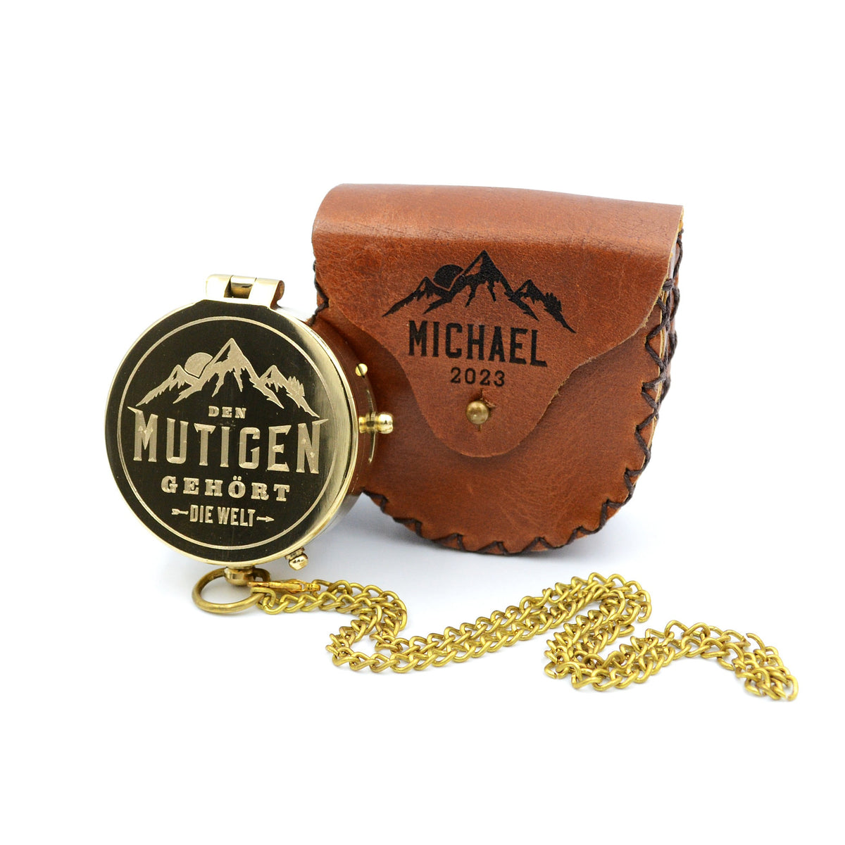 Kompass mit Gravur inkl. Lederetui personalisiertes Geschenk für Traveler und Abenteurer