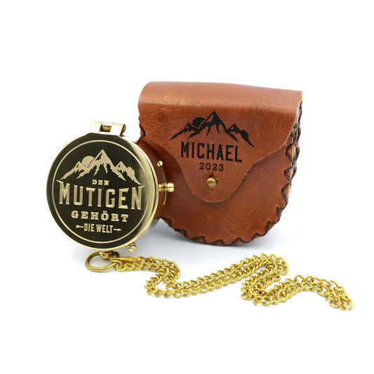 Kompass mit Gravur inkl. Lederetui personalisiertes Geschenk für Traveler und Abenteurer