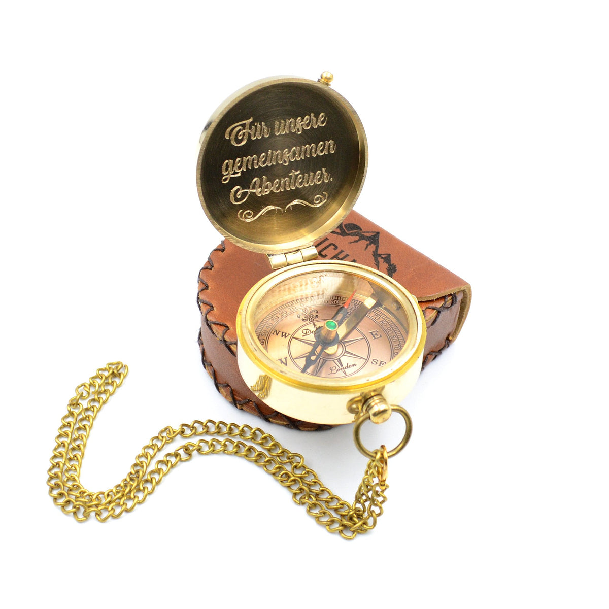 Kompass mit Gravur inkl. Lederetui personalisiertes Geschenk für Abenteurer und Traveler