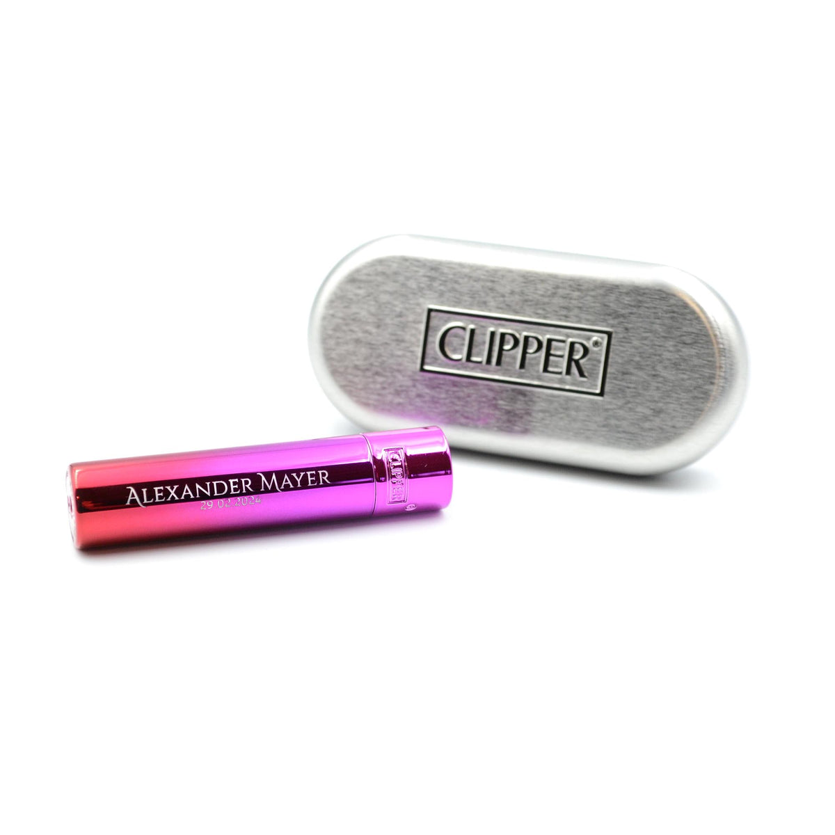 Clipper mit Gravur Farbe Pink Feuerzeug Wunschgravur personalisiert
