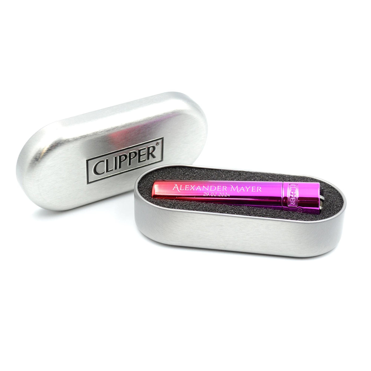 Clipper mit Gravur Farbe Pink Feuerzeug Wunschgravur personalisiert