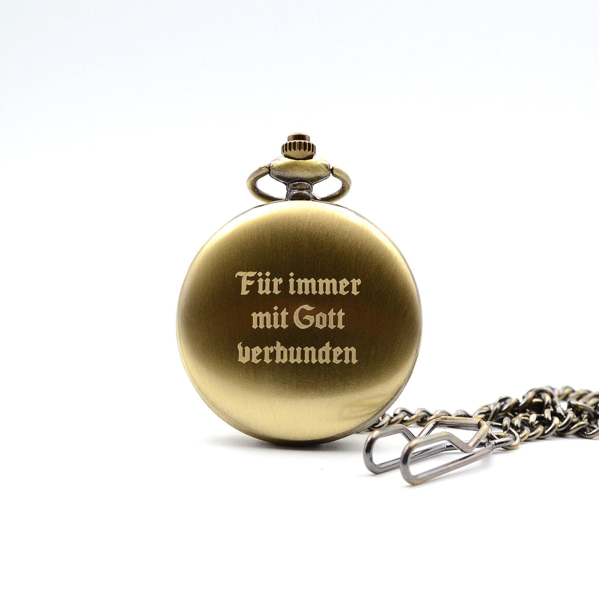 Taschenuhr mit Gravur personalisiertes Geschenk zur Taufe Firmung oder Kommunion Farge Altgold