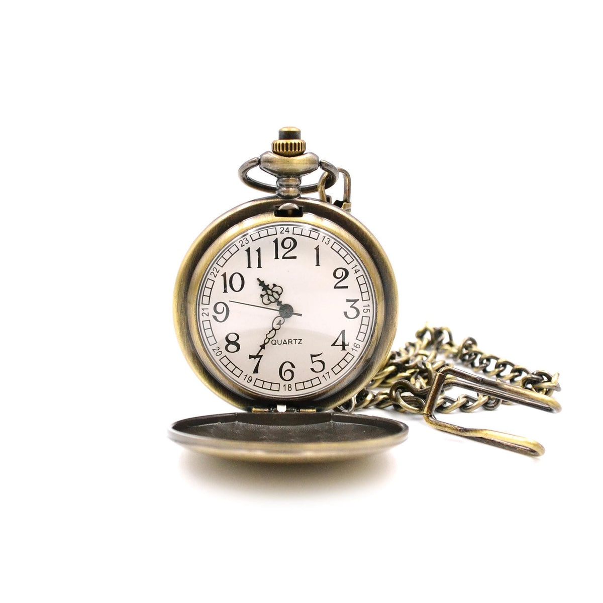 Taschenuhr mit Gravur personalisiertes Geschenk zur Taufe Firmung oder Kommunion Farge Altgold