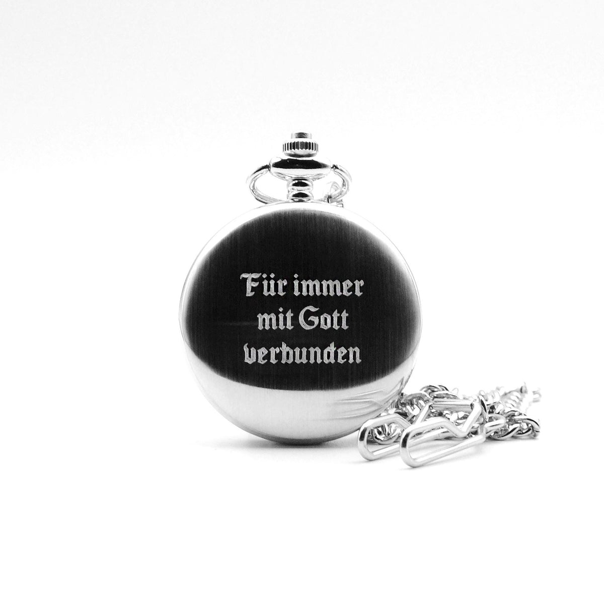 Taschenuhr mit Gravur personalisiertes Geschenk zur Taufe Firmung oder Kommunion Farge Silber gebürstet
